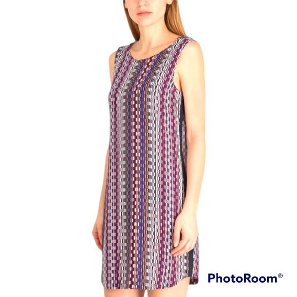Armani Exchange Stylish red white blue RETRO MULTI SQUARE PATTERN SHIFT DRESS - Picture 1 of 8